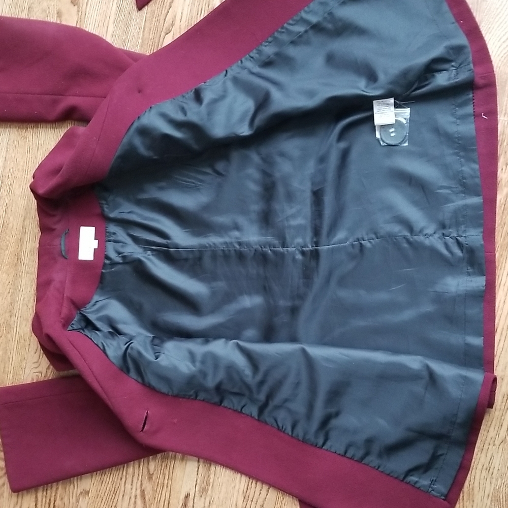 (6) Cleo Petites Thick Burgundy Jacket β€ Fall β€ Viscose Blend β€ Trench Cozy - Picture 9 of 10